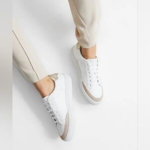 Reiss Ashley White Leather Sneakers Suede Toe Metallic Heel Tab